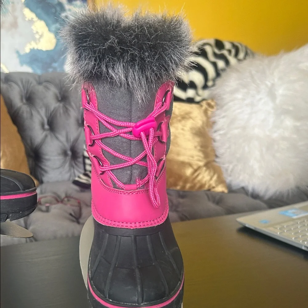 Pink and Gray Winter Boots with Faux Fur